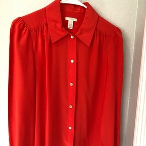 J. Crew red silk button up blouse